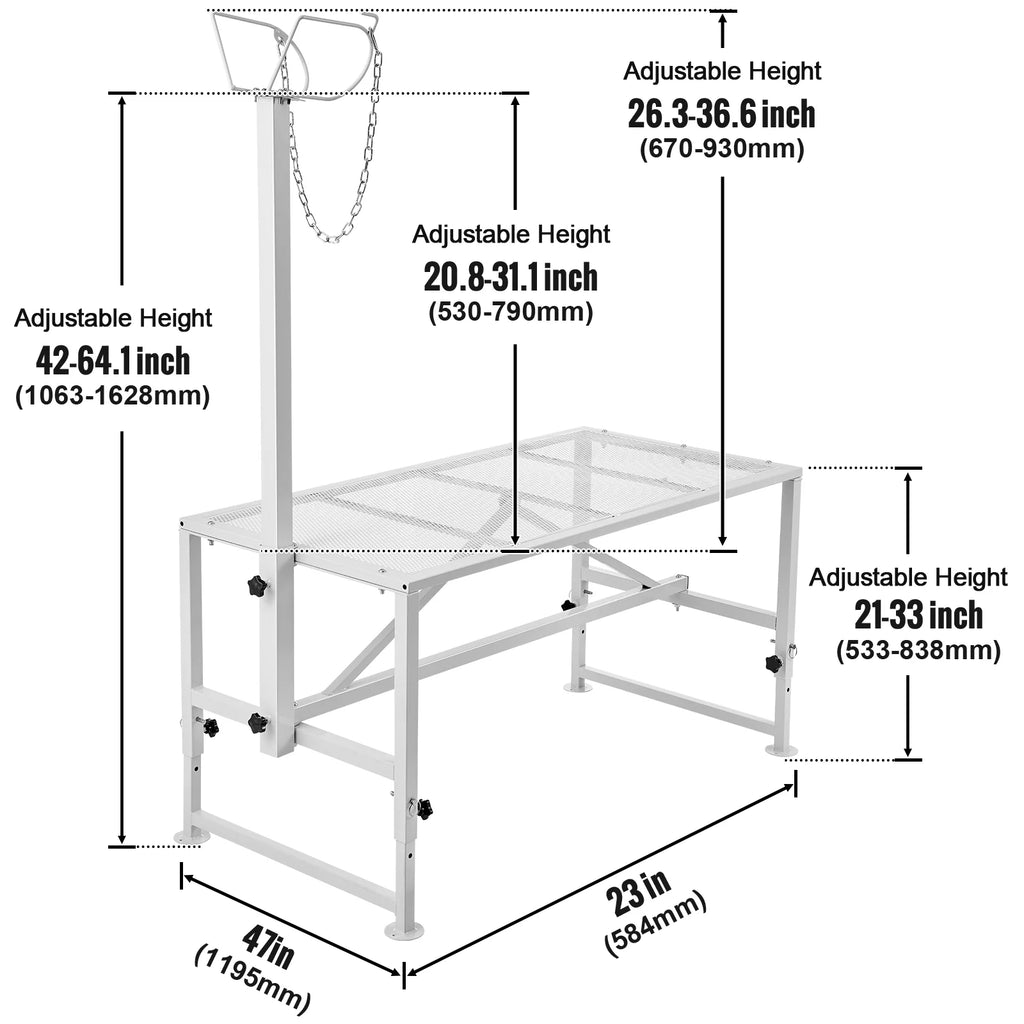 KFFKFF Livestock Stand for Goats and Sheep, 47x23 Inch, Durable Metal Frame for Milking and Shearing, Height Adjustable from 21" to 33"
