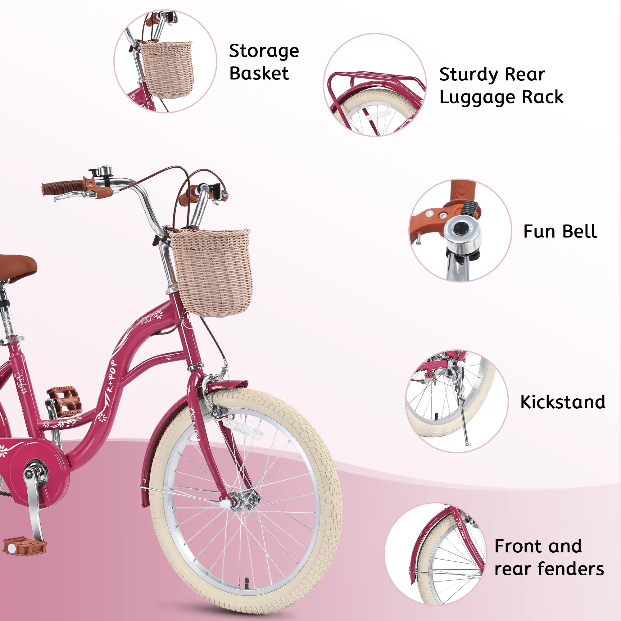 Bstjewey 20 in Girls Bike with Basket, Kids Bicycle for Ages 7 - 13