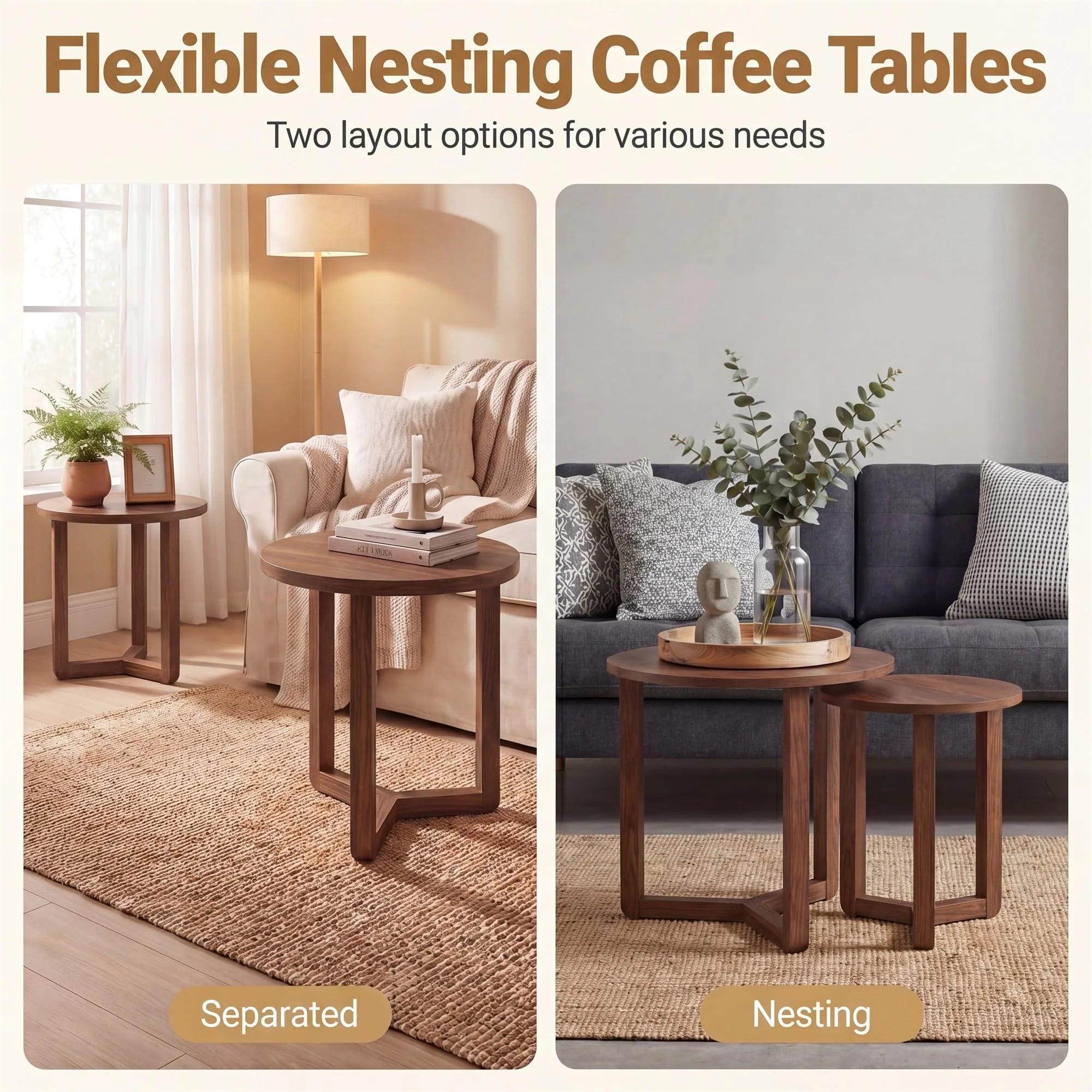 Tangkula Round Nesting Coffee Table Set of 2