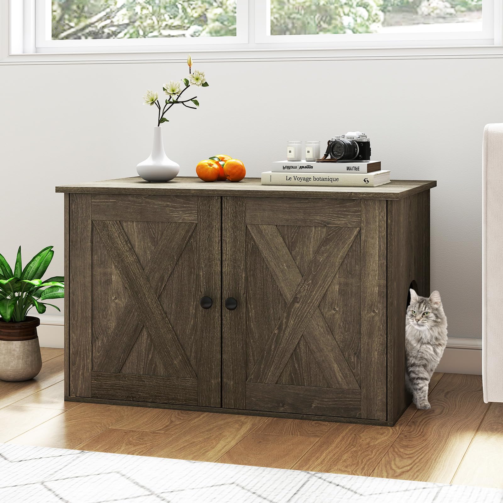 Tangkula Hidden Cat Litter Box Enclosure Furniture with Divider