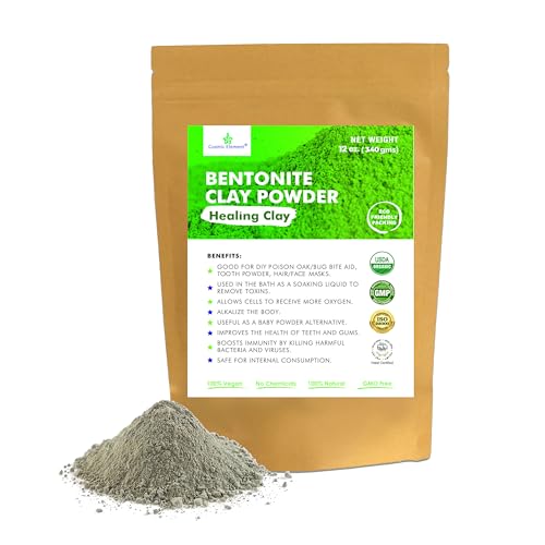 100% Pure Calcium Bentonite Clay Powder - Bentonite Clay Food Grade, Vegan, Healing Clay | Skin Care Detox - Deep Pore Cleansing Face & Body Mask for Soft, Smooth, Refreshed Skin | 12oz
