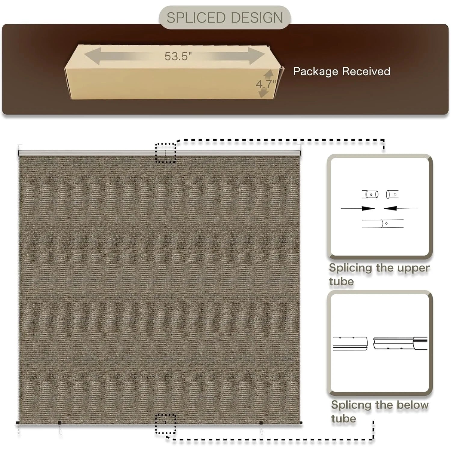 AECOJOY Outdoor Roller Shade, 8'(W) x6'(H) Sun Shade Cover Canopy, Mocha&Gray