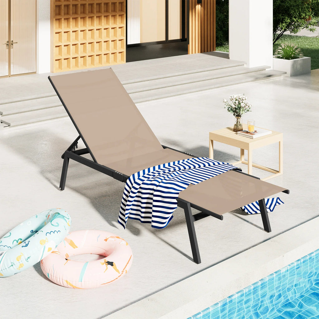 AECOJOY Patio Lounge Chairs, Outdoor Chaise Lounge with Wheels, Beige