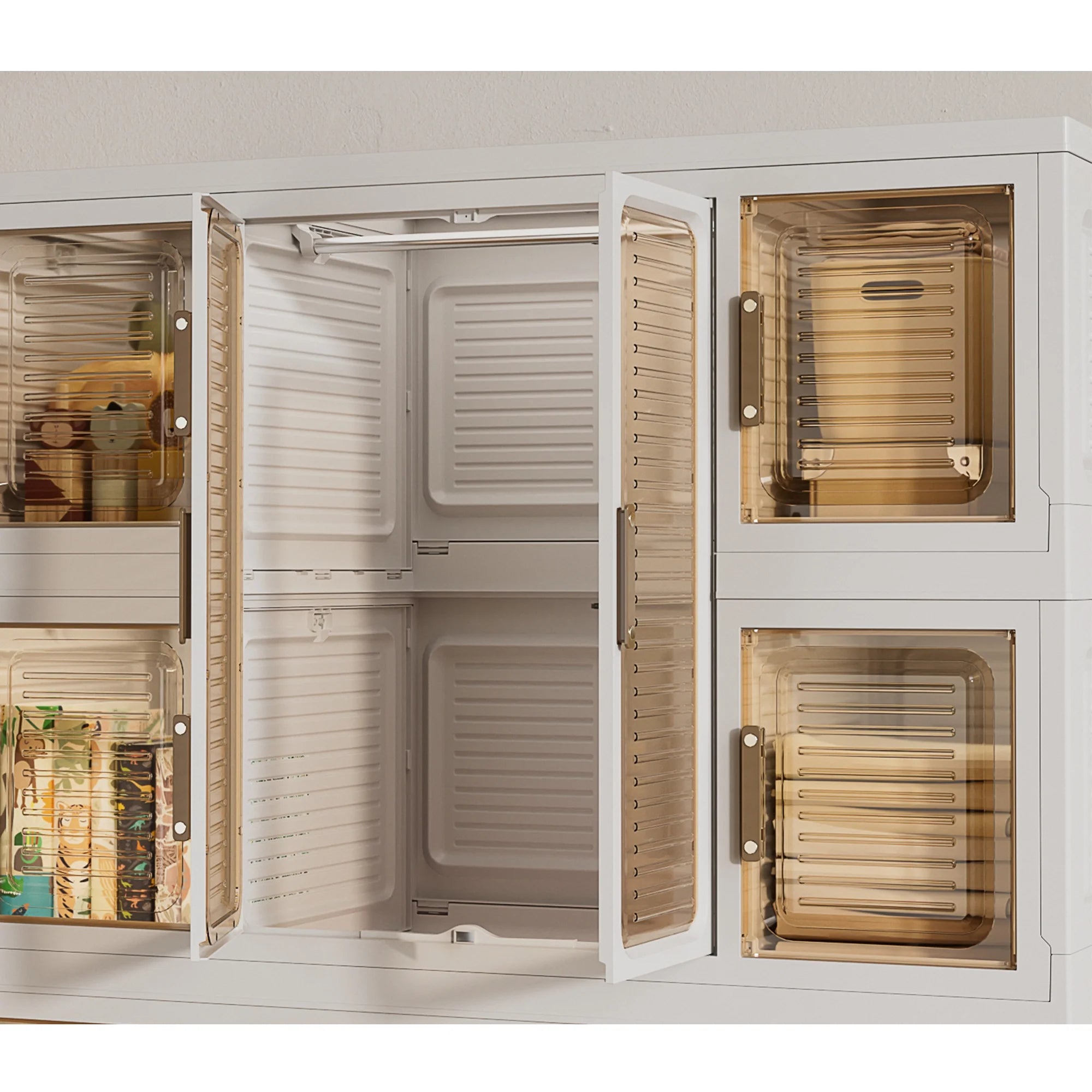 Montary Kids Portable Wardrobe W/ Magnetic Doors & Hanging Rod - 4 - Cube Plastic Storage Cabinet, Nursery/Bedroom