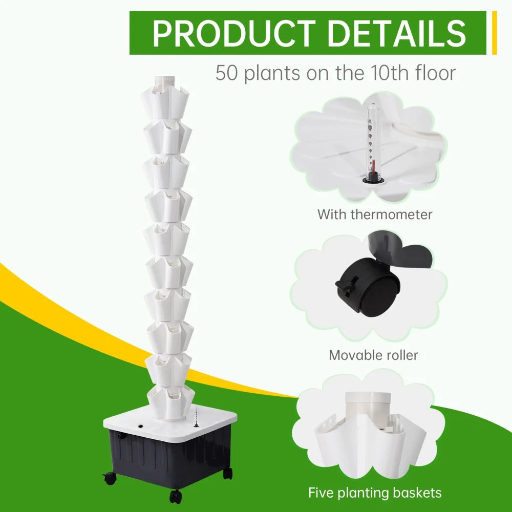 Hydroponic Growing System Tower | Vertical Vegetable Planting Towers | 10 - Layer 50 Slots, Hydroponic Growing Kit Forhydroponics Towers Garden, Suitable for Balconies, Courtyards, Roofs