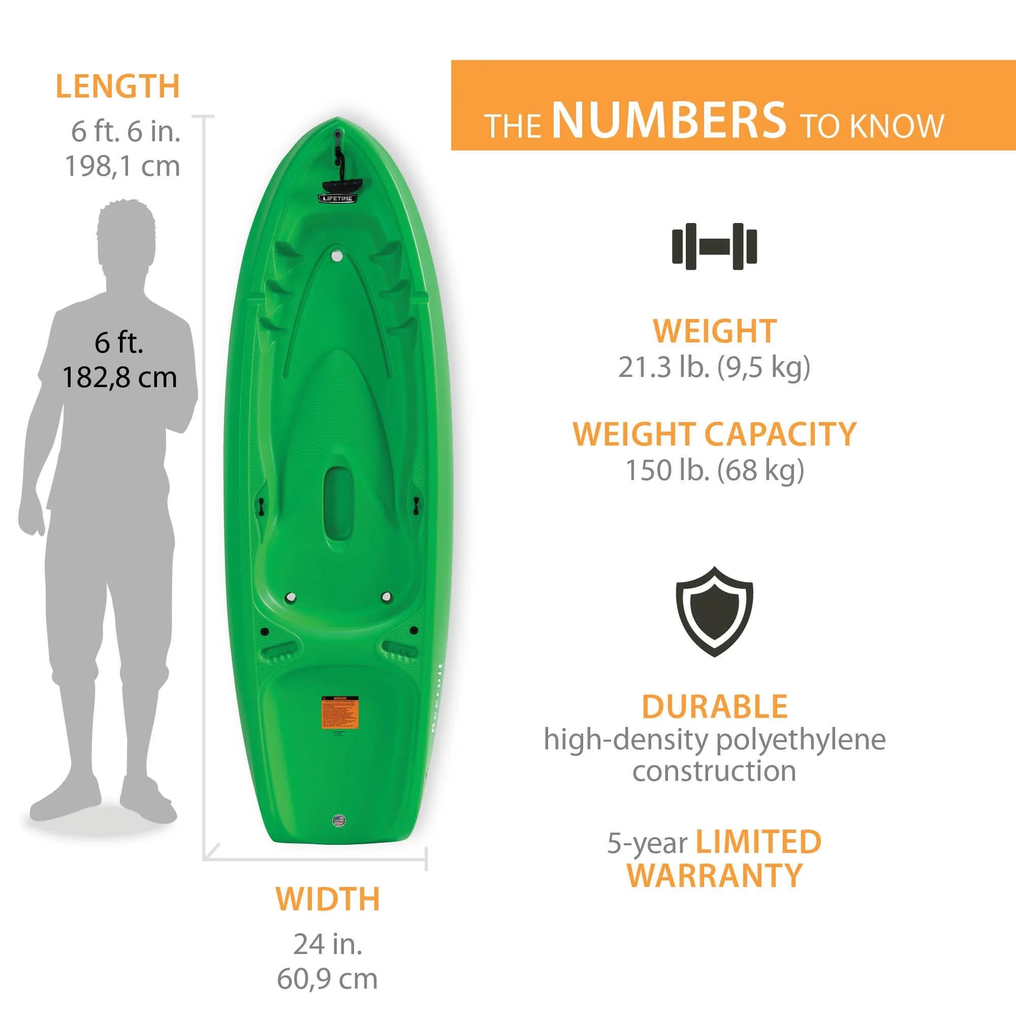 Lifetime Recruit 6.5 Ft Youth Sit - on - Top Kayak, Lime Green (90765)