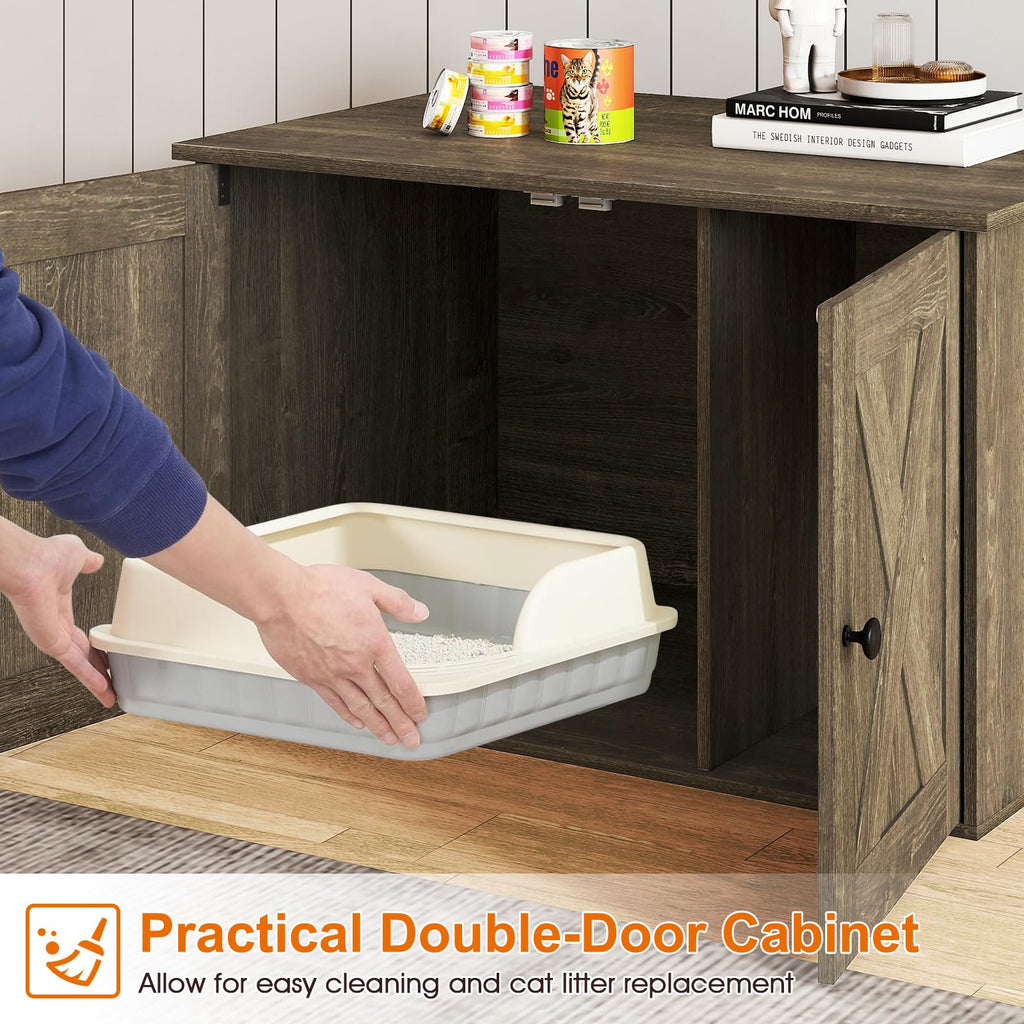 Tangkula Hidden Cat Litter Box Enclosure Furniture with Divider