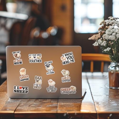 (10pcs) Sheep Stickers Sheep Lover Decals Cute Sheep Lover Farm Stickers Farmer Farm Animal Funny Gifts Multiple Different Design, Waterproof, UV- Resistant, Suitable for Tumbler, Laptop, Car, Truck