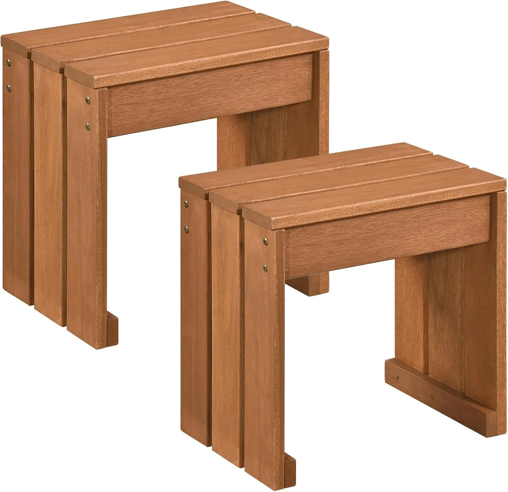 Tangkula Small Wood Outdoor Bench | Patio Backless Bench with Solid Wooden Frame