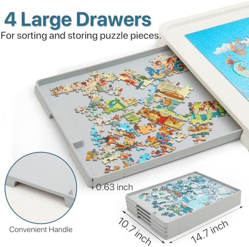 1500 Pieces Rotating Plastic Puzzle Board with Drawers and Cover, 35"x27" Portable Jigsaw Puzzle Table for Adults, Lazy Susan Spinning Puzzle Boards, Ideal Gift for Mum