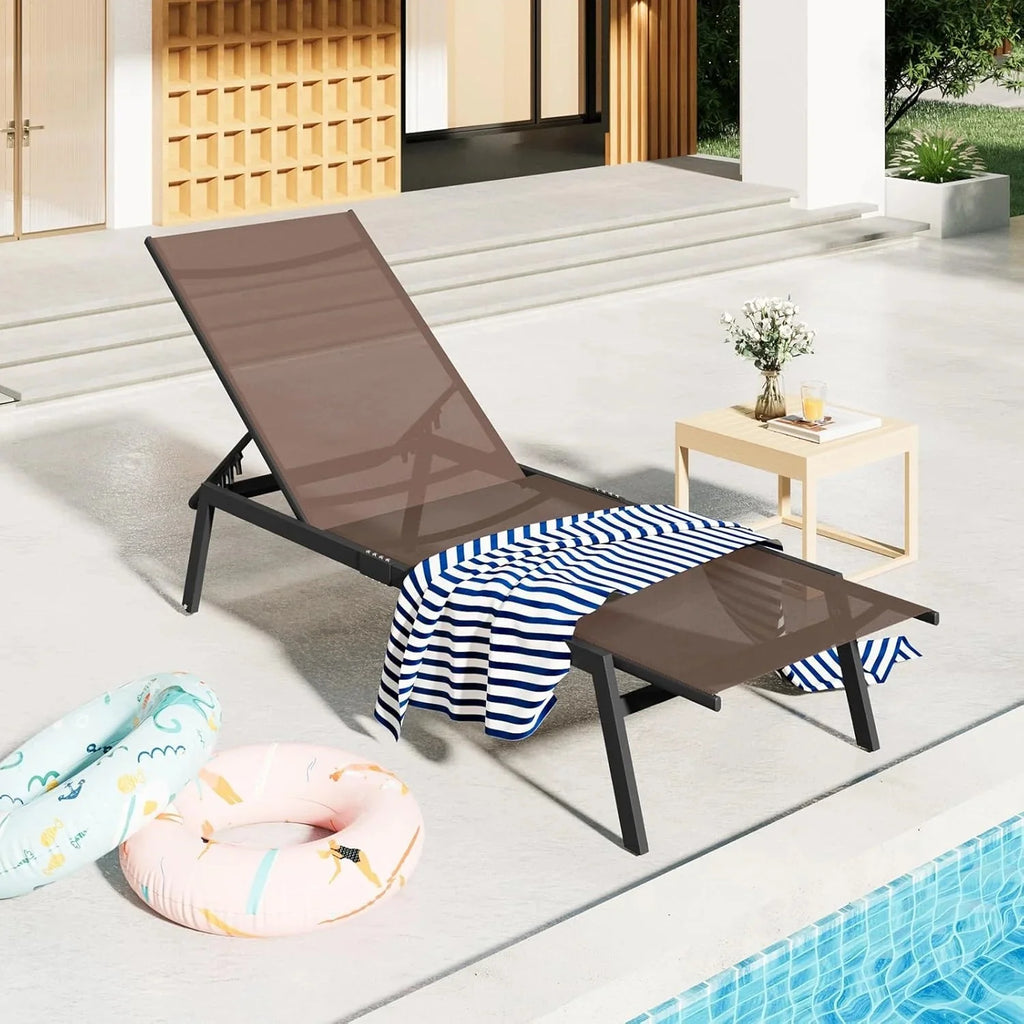 AECOJOY Patio Lounge Chairs, Outdoor Chaise Lounge with Wheels, Brown