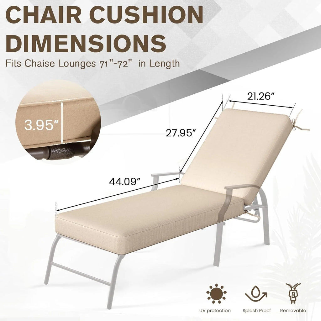 AECOJOY Chaise Lounge Cushions Outdoor Set of 2, 72x21x4 Inch Lounge Chair Cushion, Fade Resistant Patio Sun Lounger Replacement