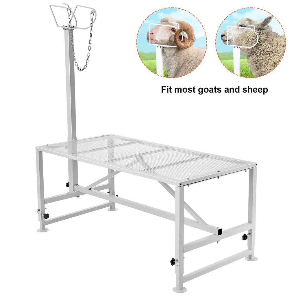 KFFKFF Livestock Stand for Goats and Sheep, 47x23 Inch, Durable Metal Frame for Milking and Shearing, Height Adjustable from 21" to 33"