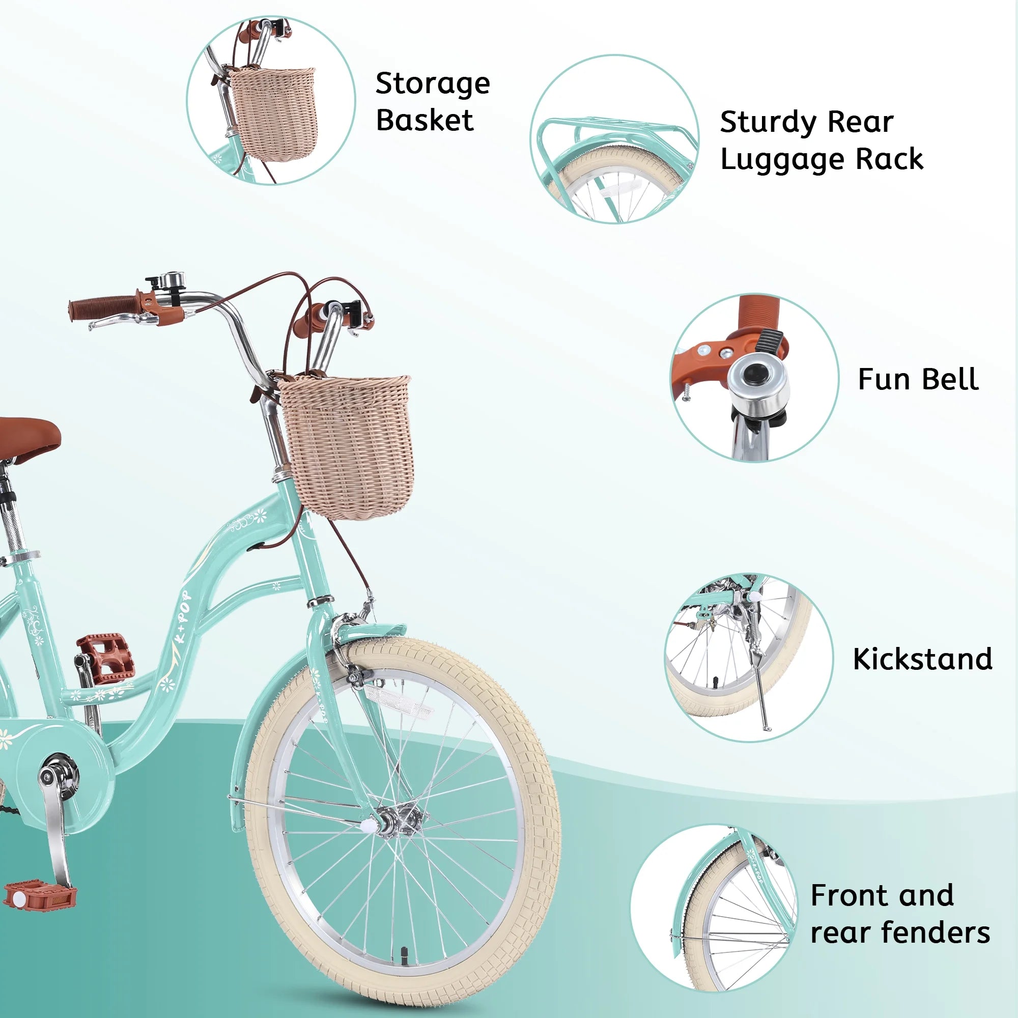 Bstjewey 20 in Girls Bike with Basket, Kids Bicycle for Ages 7 - 13
