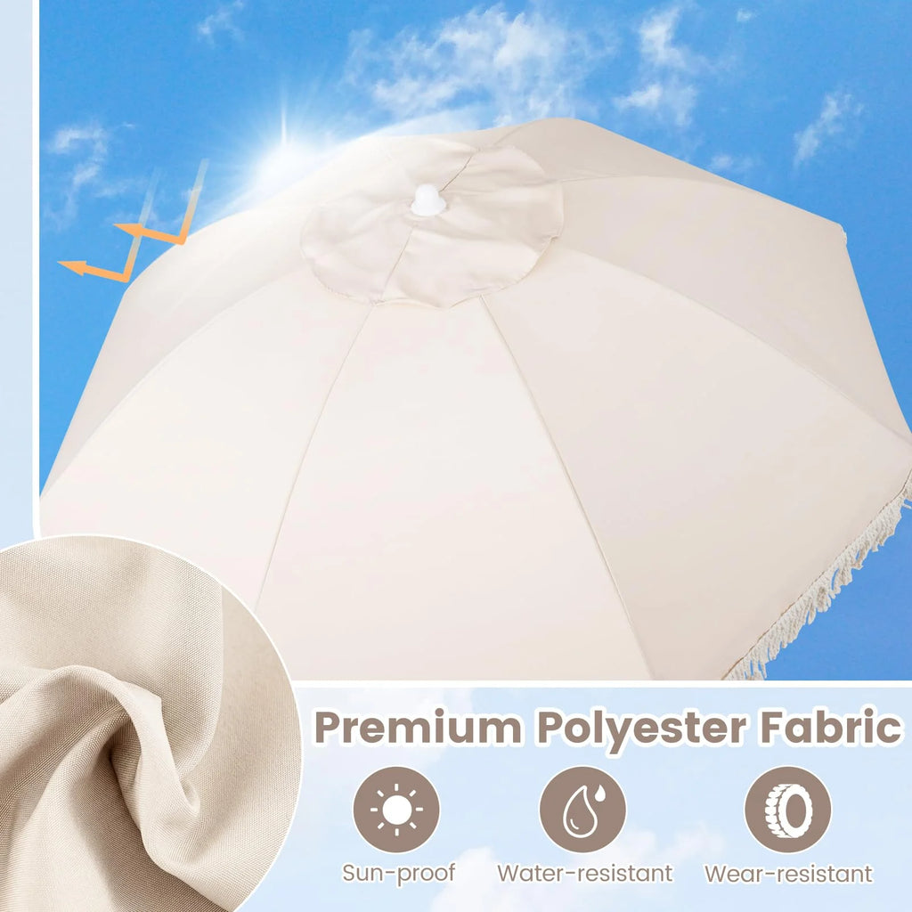 Tangkula 6 FT Tassel Market Table Umbrella with Push Button Tilt