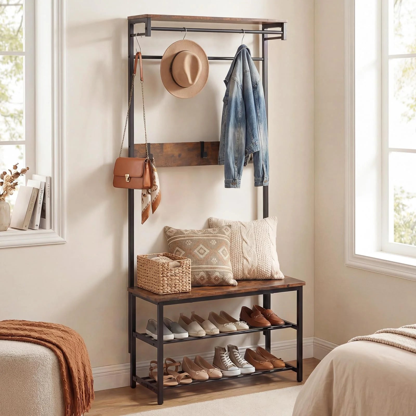Tangkula Hall Tree with Bench and Shoe Storage