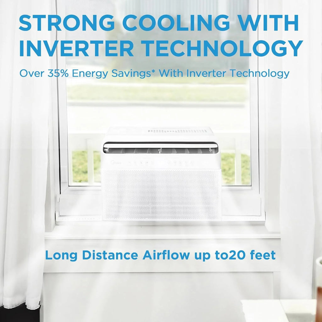 8,000 BTU U-Shaped Smart Inverter Air Conditioner C Cools up to 350 Sq. Ft., Ultra Quiet with Open Window Flexibility, Compatible with Alexa, 35% Energy Savings, Remote Control (Renewed)