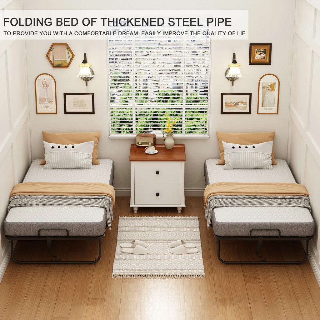 Folding Bed with Mattress 75" x 31" Cot Size Folded Bed, Rollaway Guest Bed Portable Foldable Extra Bed for Adults Daybed with 5" Memory Foam Mattress Space - Saving Sturdy Metal Grid Frame