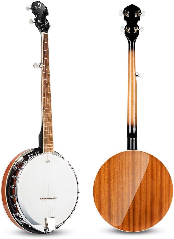 Banjo 5 String Full Size Banjos Set with Resonator. Remo Head. Beginner Banjo Kit with Closed Back. Premium Accessories for Adults. Teenager