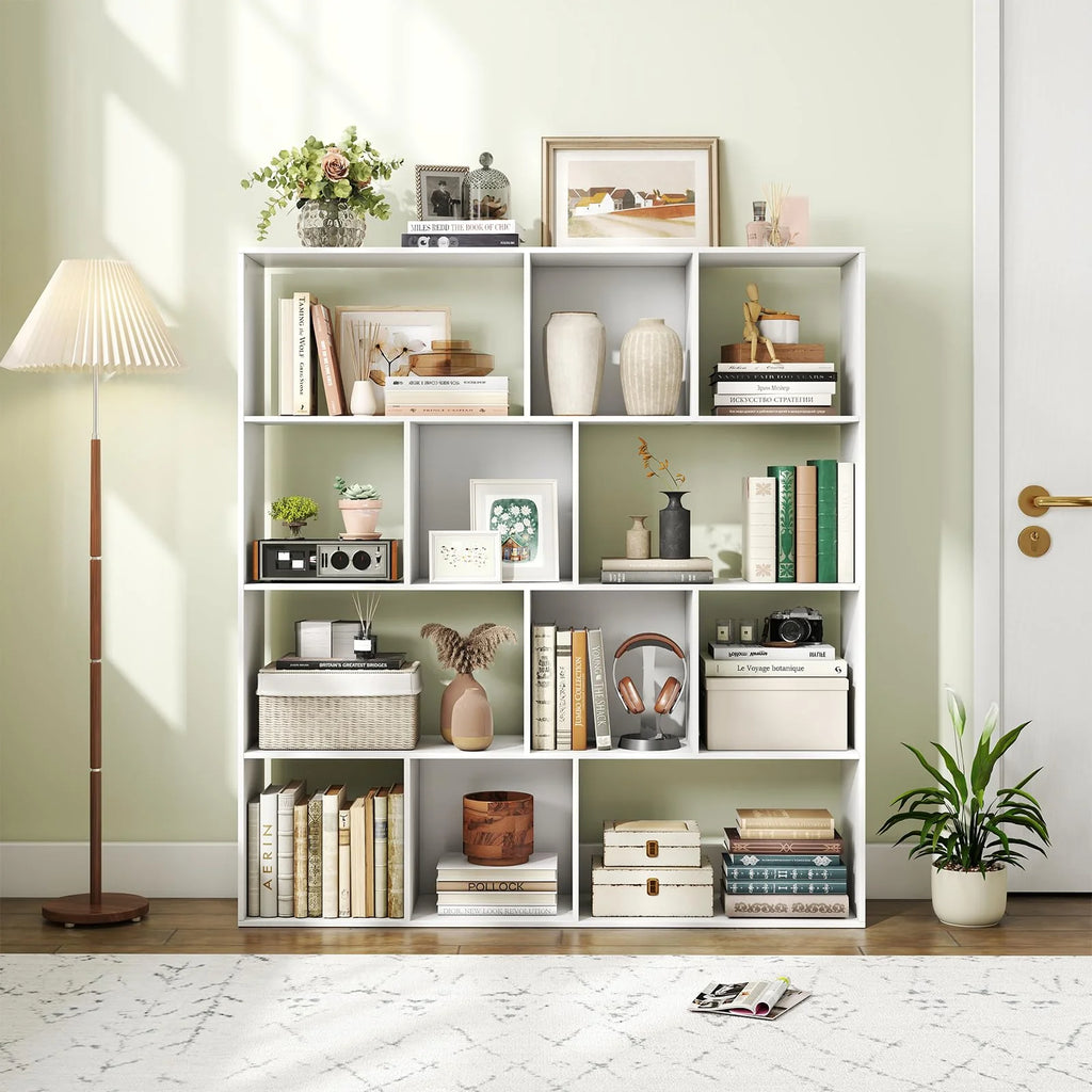 Tangkula 12 Cube 4-Tier Freestanding Storage Organizer Bookcase with Open Cubes