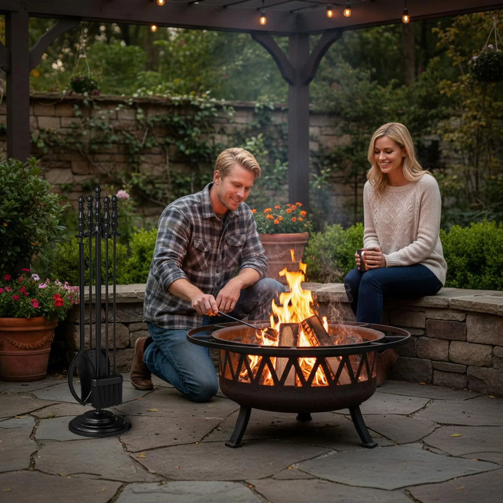 Tangkula 4 in 1 Indoor Outdoor Fire Place Set Tools with Poker