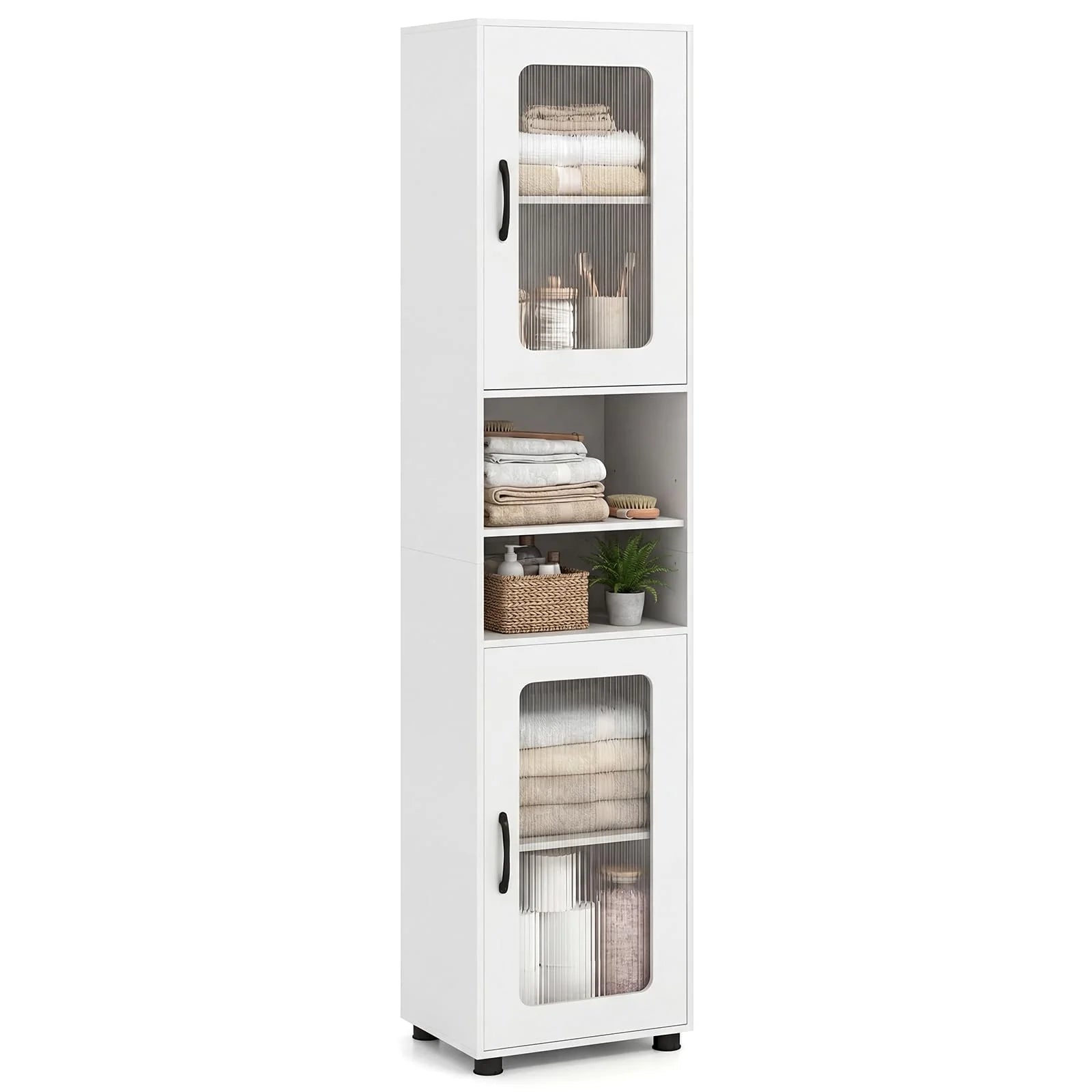 Tangkula 67” Tall Bathroom Cabinet Adjustable Open Shelf Space-Saving Modern Corner Tower