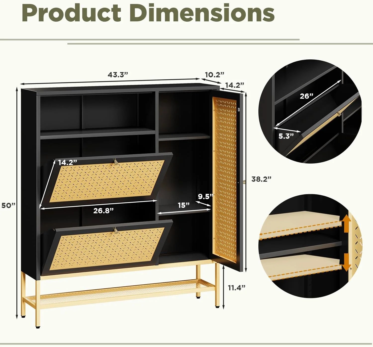 AECOJOY Shoe Storage Cabinet with 2 Flip Drawers - Hidden Shoe Organizer for Entryway, Metal Shoe Rack with Door & Open Storage
