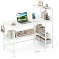 Tangkula 48" Reversible Computer Desk with Bookshelves & Power Outlets