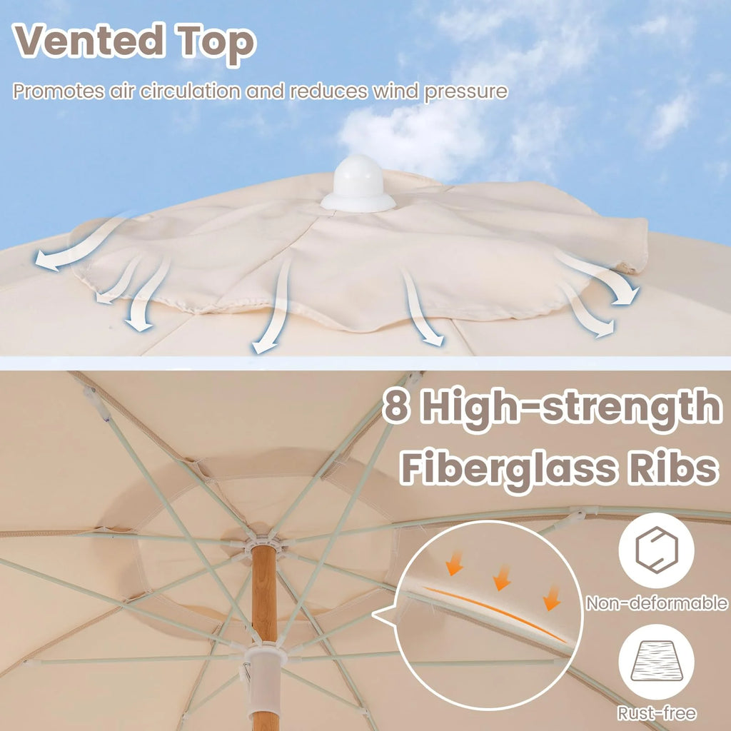 Tangkula 6 FT Tassel Market Table Umbrella with Push Button Tilt