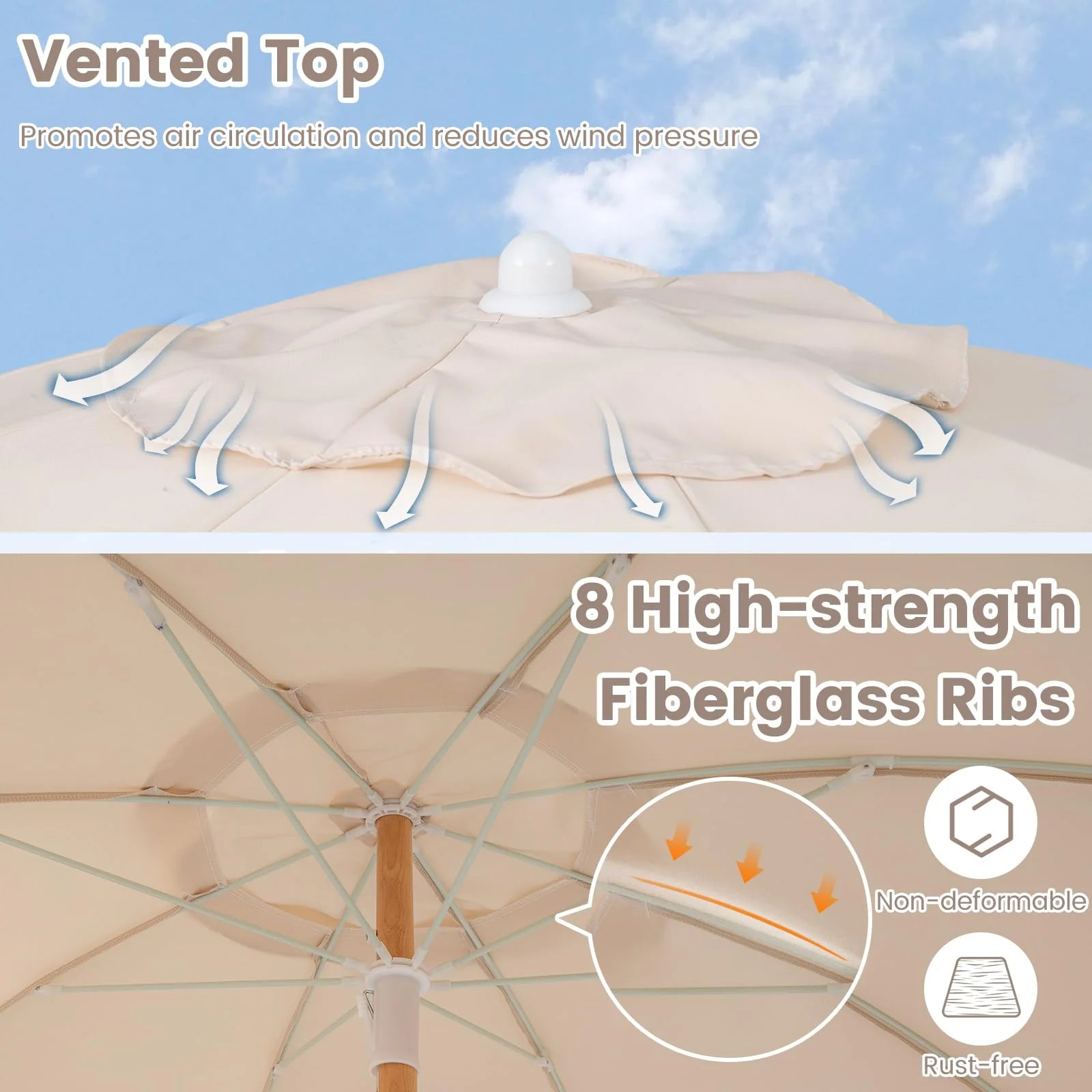 Tangkula 6 FT Tassel Market Table Umbrella with Push Button Tilt