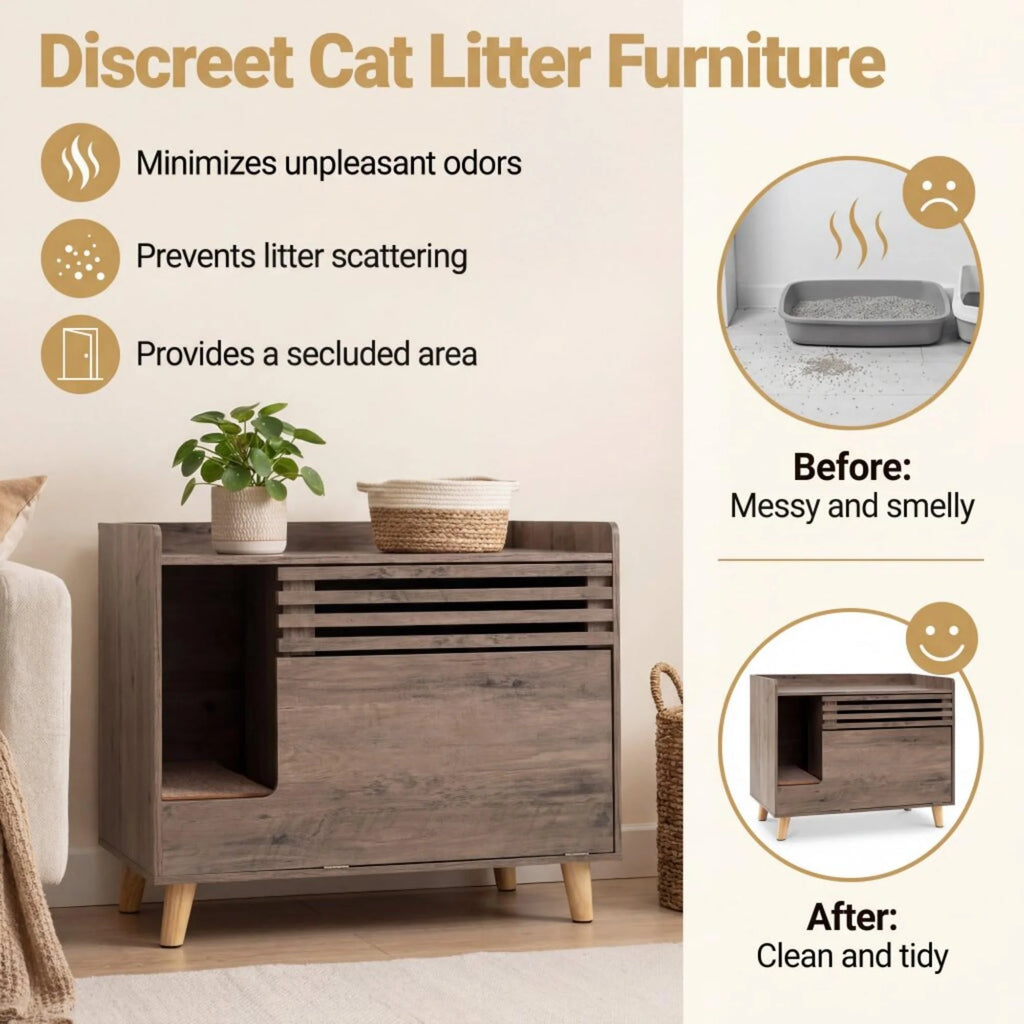 Tangkula Farmhouse Litter Box Enclosure