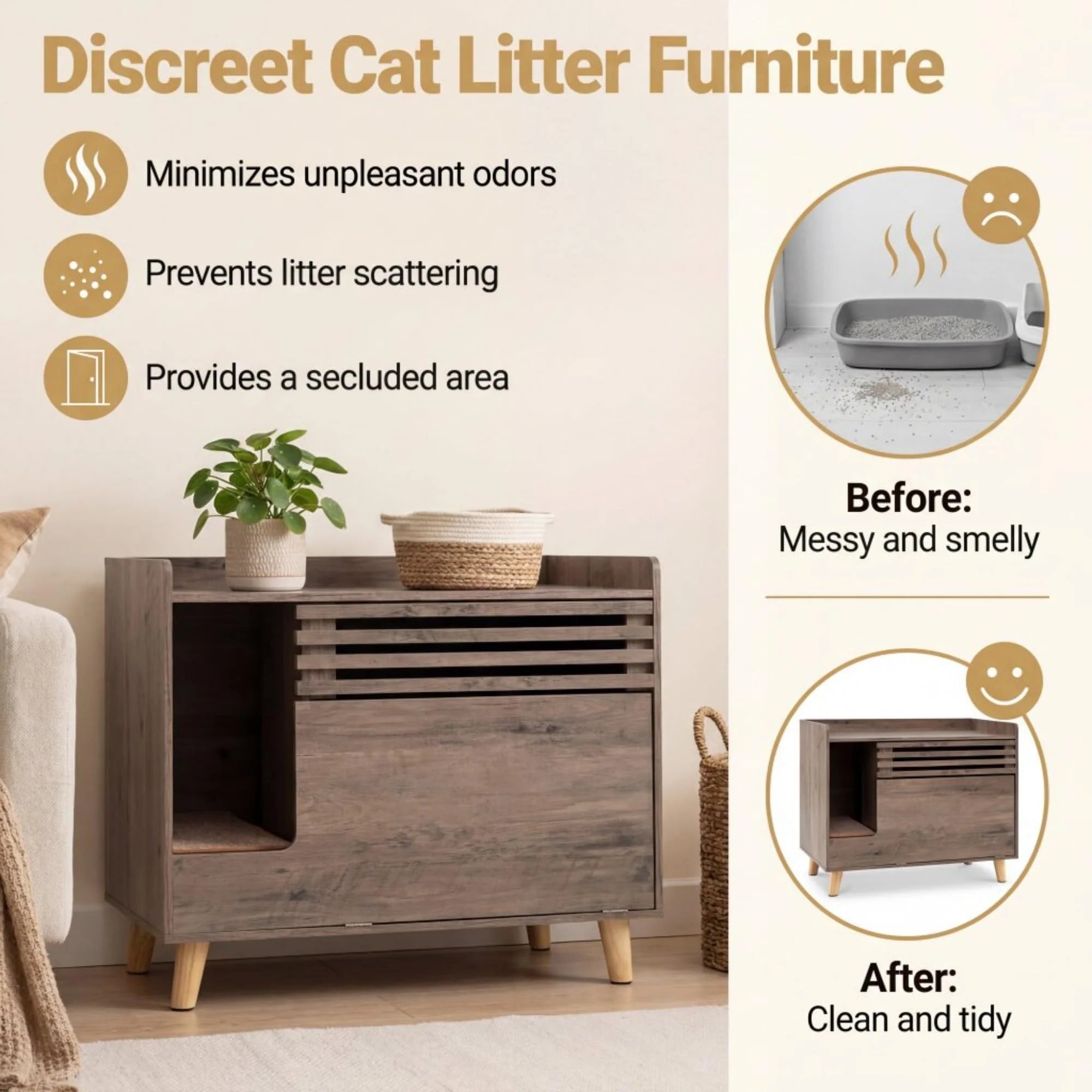 Tangkula Farmhouse Litter Box Enclosure