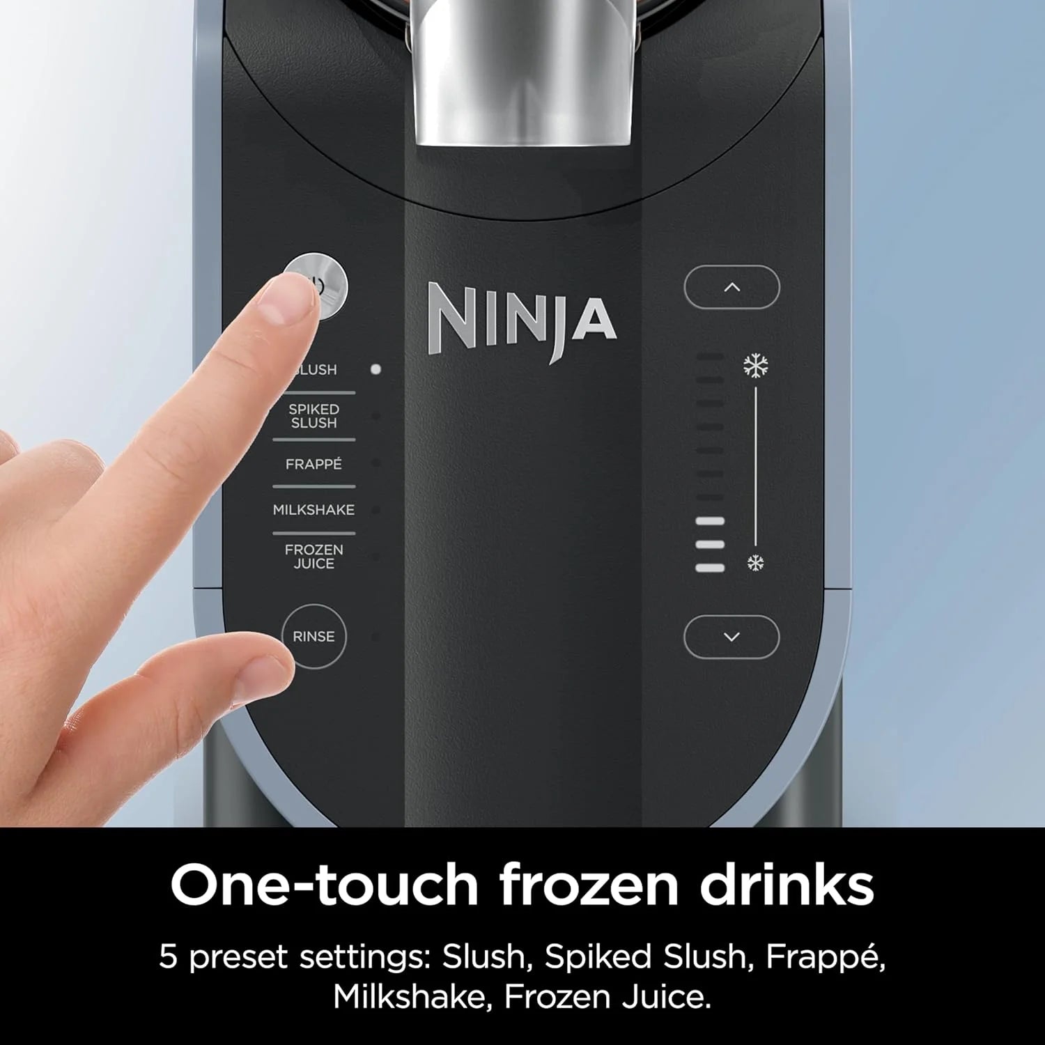 SLUSHi with RapidChill Technology, 88 oz. Frozen Drink & Slushie Machine, 5 Preset Programs, Margaritas, Frapps, and More, Premium Accents, Black, FS301