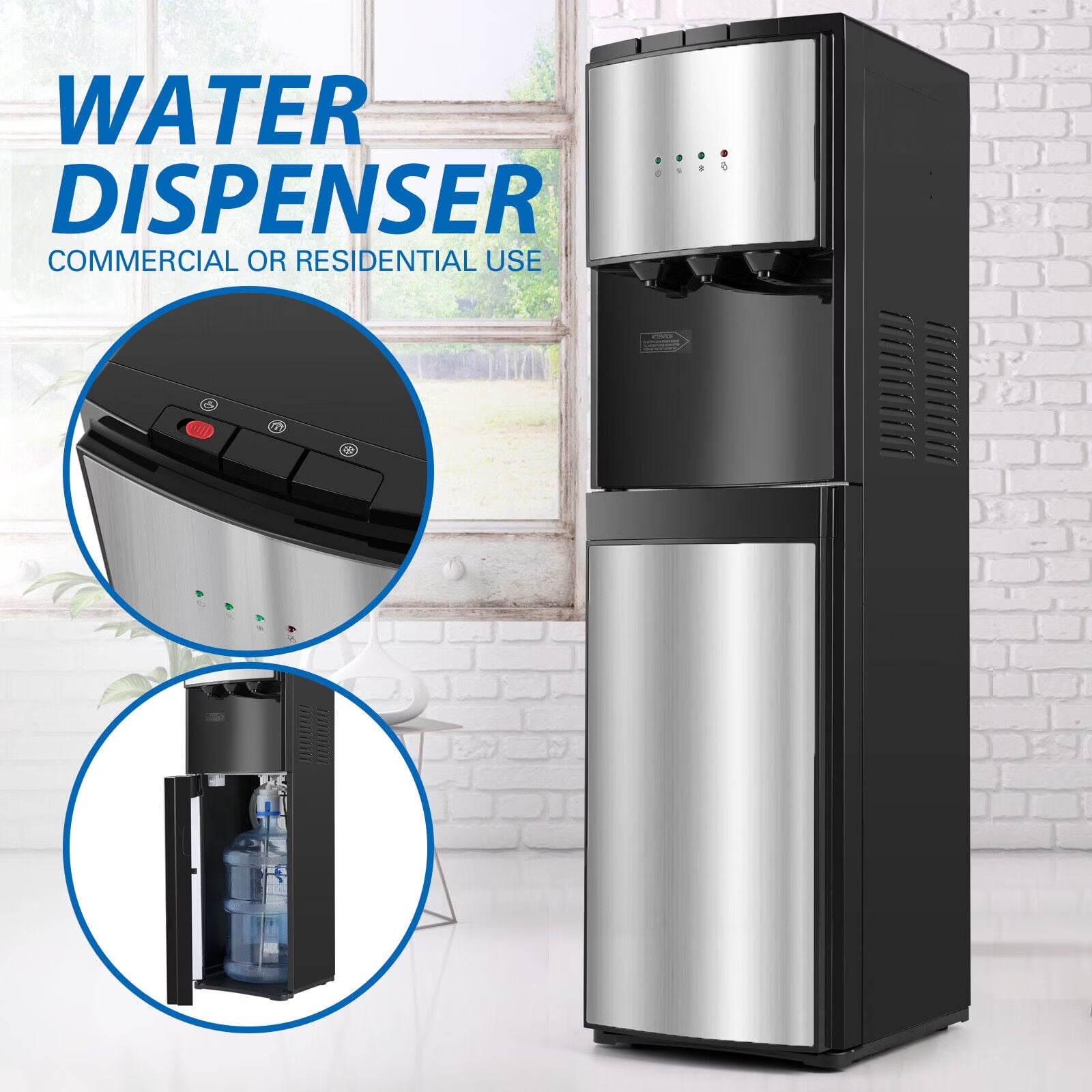 5 Gallon Bottom Loading Water Cooler Dispenser Hot/Cold/Room 3 - Temperature Compressor Cooling with Child Safety Lock