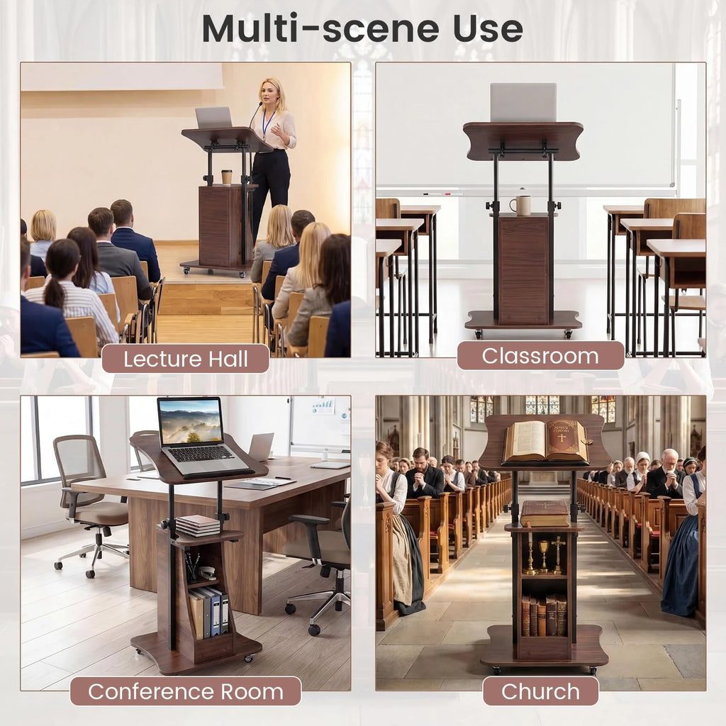 Tangkula Mobile Lectern Podium Height Adjustable Podium Stand