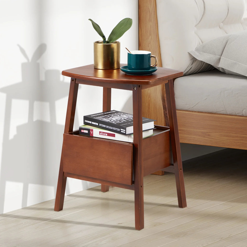 AECOJOY Nightstand with Drawer and Storage Shelf, Bamboo Bed Side Table