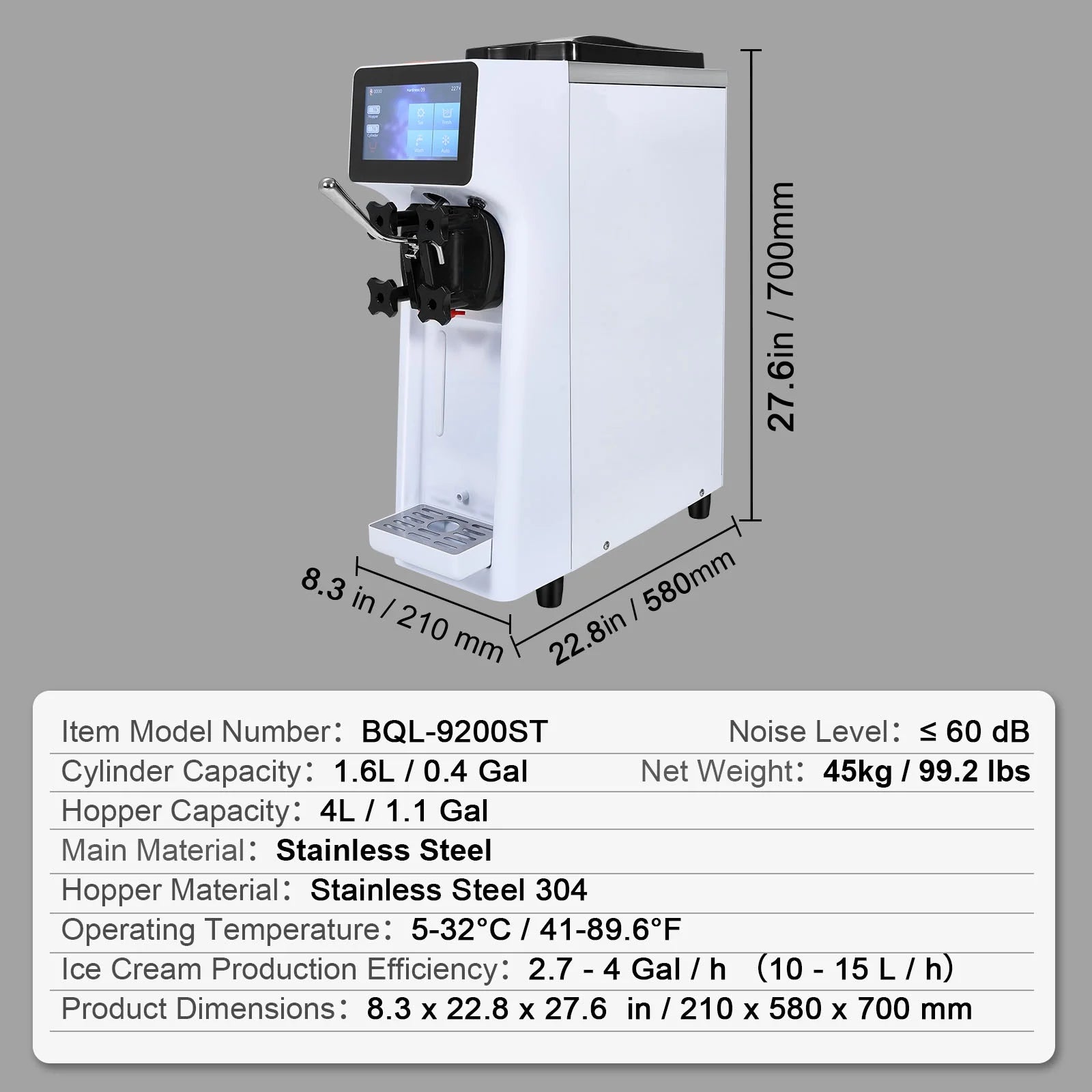 KFFKFF Commercial Ice Cream Machine 2.7 - 4gal/10 - 15 L/H 4 L Hopper Single Flavor Countertop Soft Serve Ice Cream Maker Auto Clean Pre - Cooling