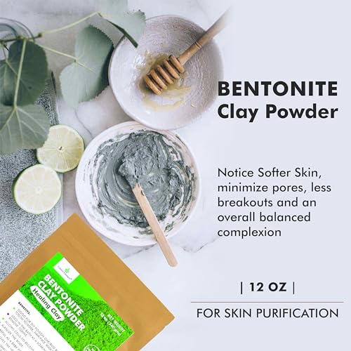 100% Pure Calcium Bentonite Clay Powder - Bentonite Clay Food Grade, Vegan, Healing Clay | Skin Care Detox - Deep Pore Cleansing Face & Body Mask for Soft, Smooth, Refreshed Skin | 12oz