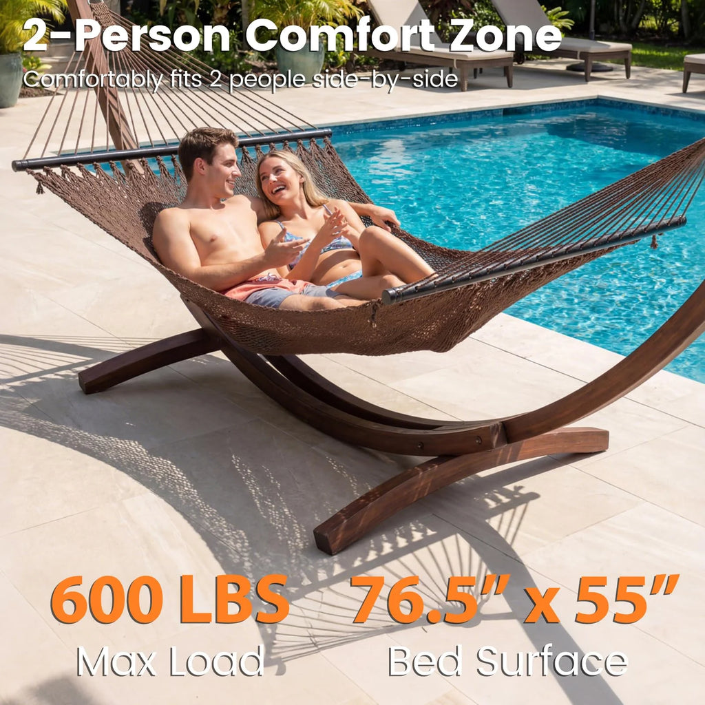 Tangkula 10.5FT Caribbean Double Hammock with Curved Spreader Bars