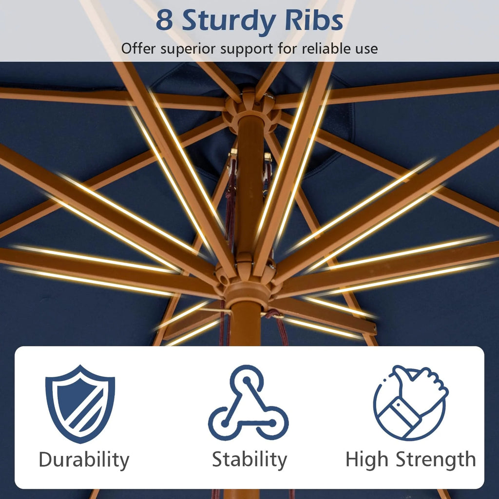 Tangkula 9 FT Patio Umbrella | Outdoor Table Market Umbrella with 8 Wooden Ribs