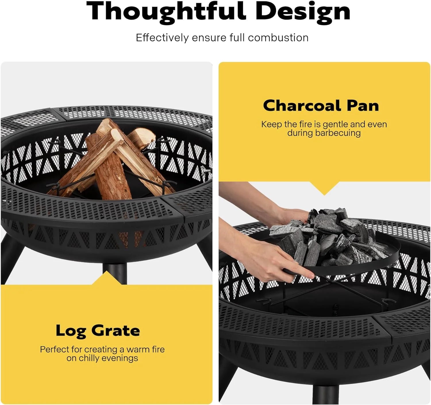 SPECSTAR 3 - in - 1 Fire Pit35 in Wood Burning Firepits with Cooking Grill Grate & Charcoal Pan & Cover Lid, Metal Table for Backyard Bonfire BBQ Outdoor Camping Picnic