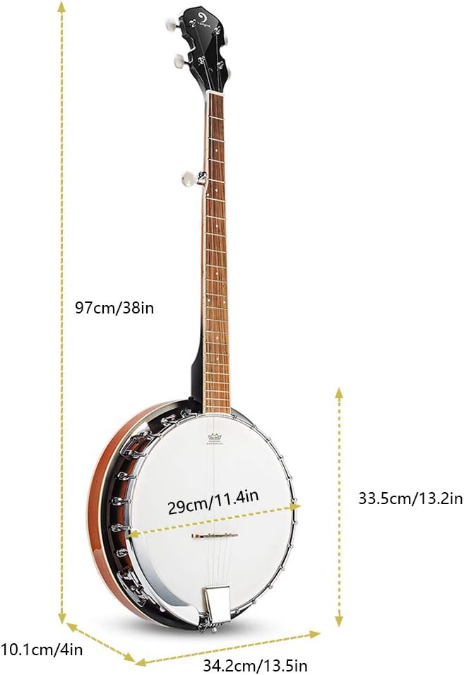 Banjo 5 String Full Size Banjos Set with Resonator. Remo Head. Beginner Banjo Kit with Closed Back. Premium Accessories for Adults. Teenager