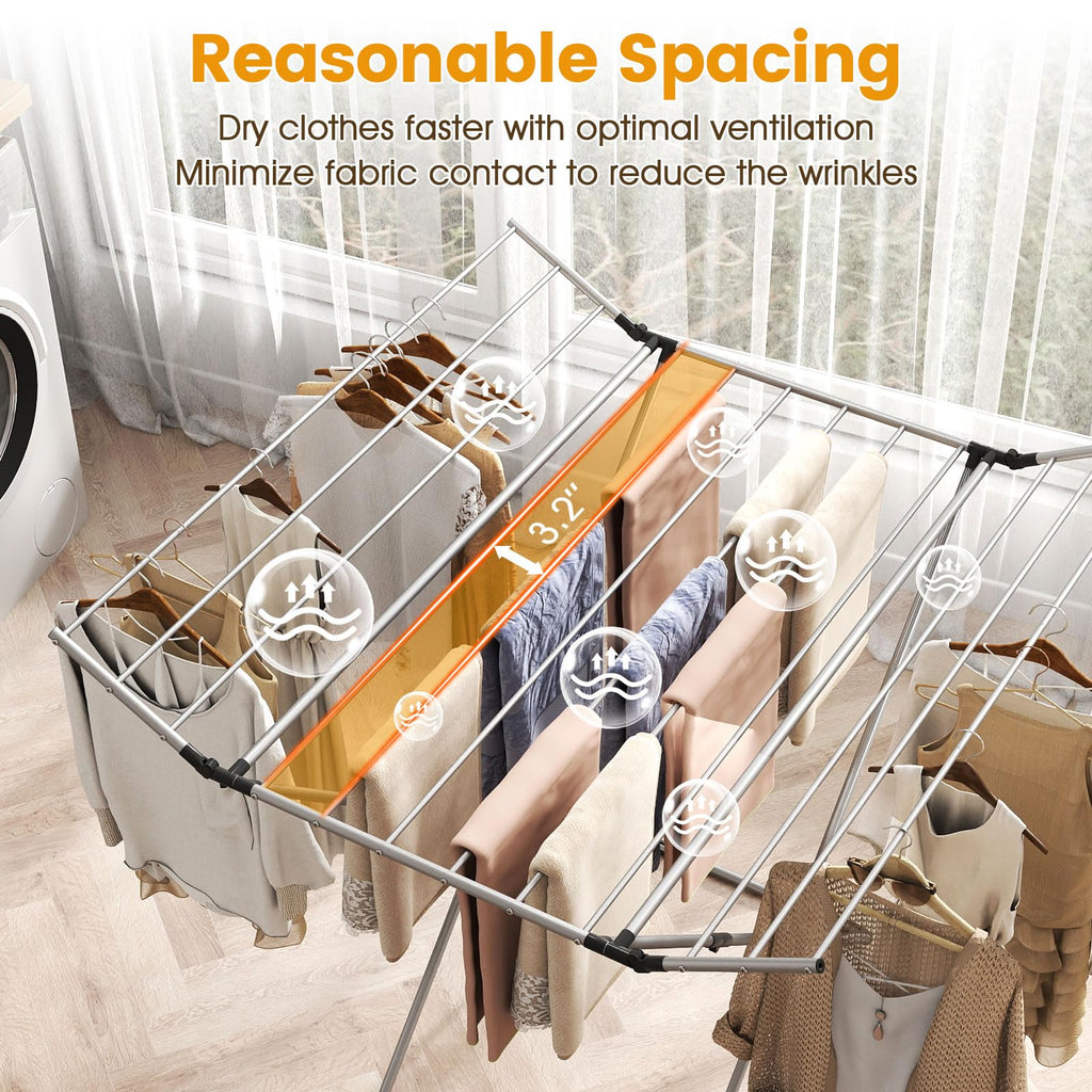 Tangkula Folding Aluminum Clothes Drying Rack with 2 Side Wings