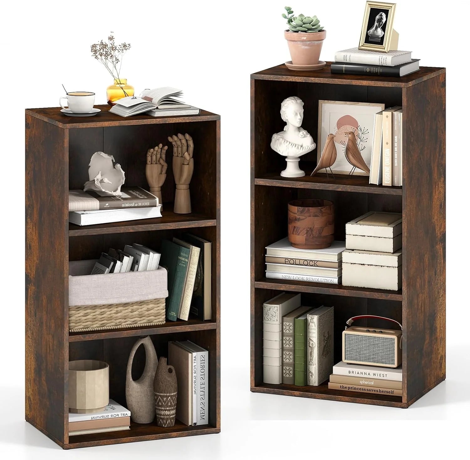 Tangkula 3-Cube Bookcase Floor Standing Open Bookshelf w/7-Position Adjustable Shelf