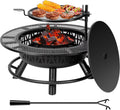 SPECSTAR 3 - in - 1 Fire Pit35 in Wood Burning Firepits with Cooking Grill Grate & Charcoal Pan & Cover Lid, Metal Table for Backyard Bonfire BBQ Outdoor Camping Picnic