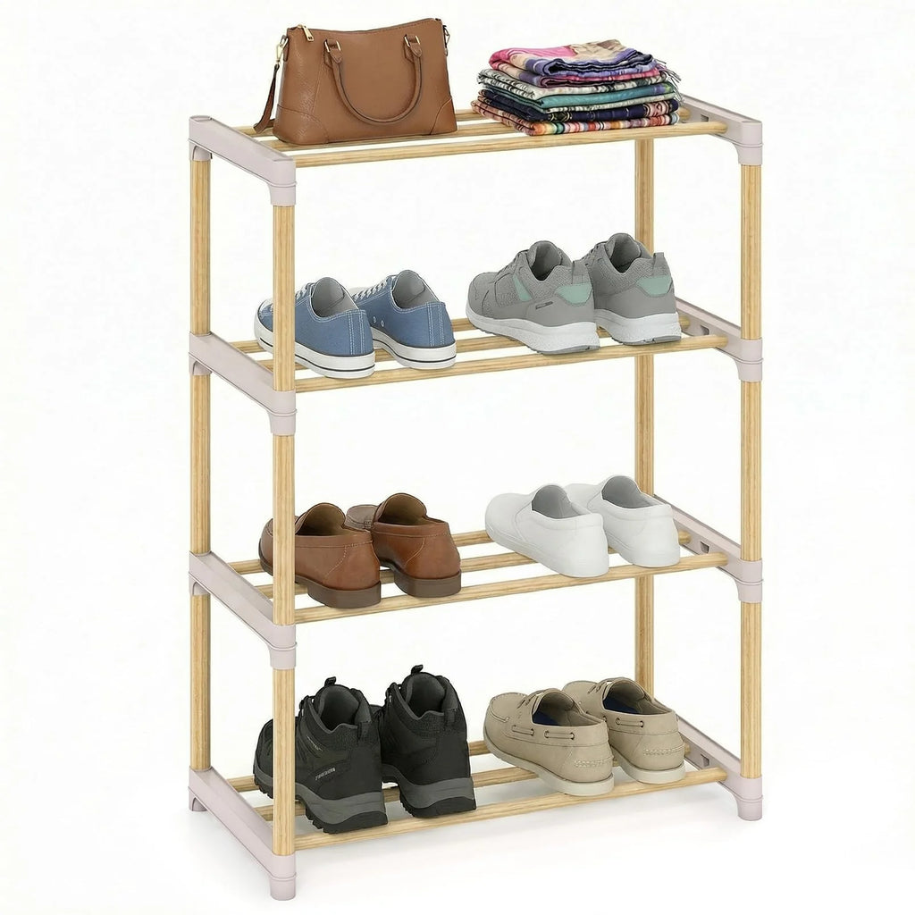 Tangkula 4-Tier Freestanding Shoe Stand with Slatted Open Shelves
