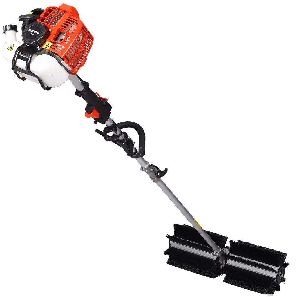 Power Snow Sweeper Brush Machine, 52cc Gasoline Walk - Behind Power Broom for Artificial Lawn Dirt Debris, 24" X 9" Brush, EPA Approved