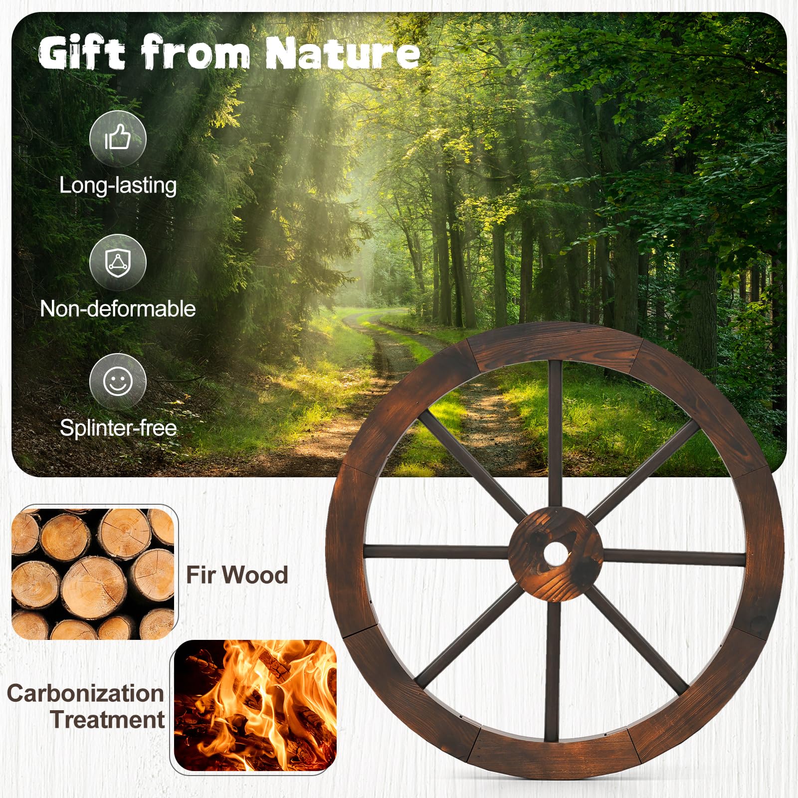 Tangkula 24 Inch Set of 2/4 Decorative Wooden Wagon Wheel Carbonized Solid Fir Wood