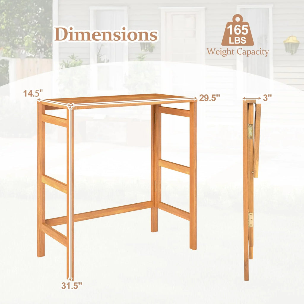 Tangkula Patio Rectangle Counter Height Pub Table with Slatted Tabletop