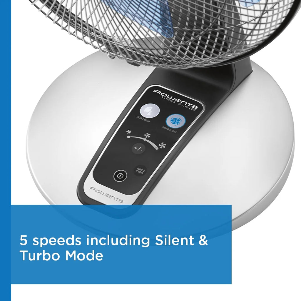 Rowenta Turbo Silence Standing Floor Fan with Remote, 53 in, Portable, 5 Speeds, VU5670